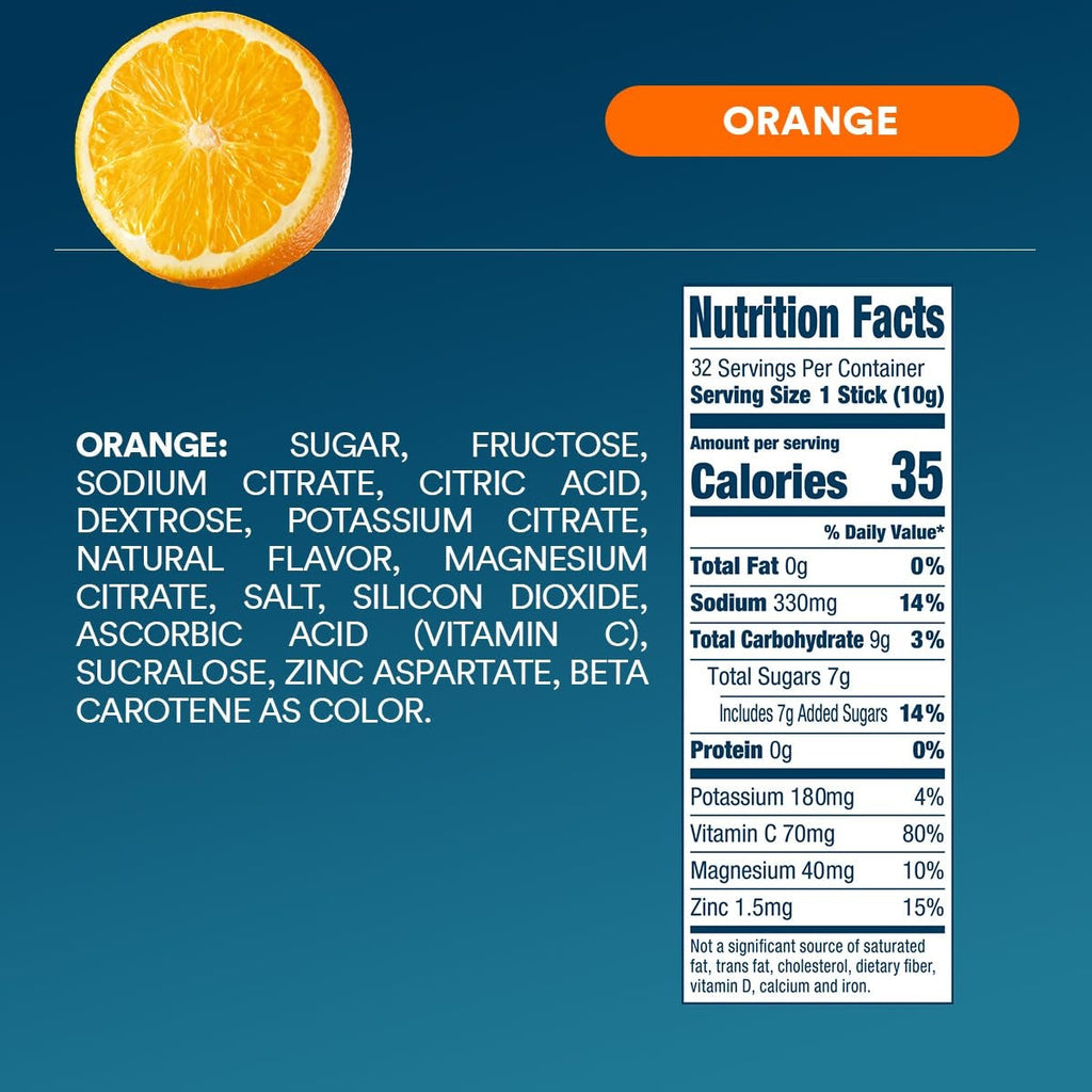 DripDrop Orange Electrolyte Powder, 8 oz sticks, 32 count